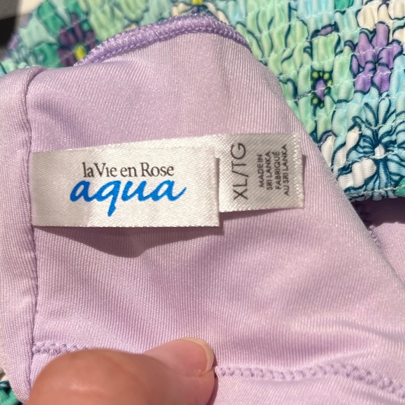 La Vie en Rose Aqua 60s Inspired Floral Bandeau Bikini Top - XL - Picture 3 of 3